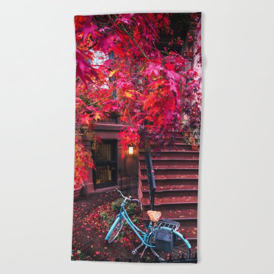 New York City Brooklyn Bicycle and Autumn Foliage Beach Towel