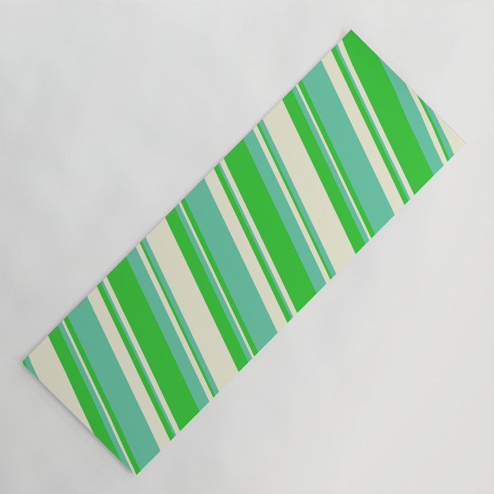 Lime Green, Aquamarine & Beige Colored Stripes/Lines Pattern Yoga Mat
