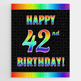 [ Thumbnail: Fun, Colorful, Rainbow Spectrum “HAPPY 42nd BIRTHDAY!” Jigsaw Puzzle ]