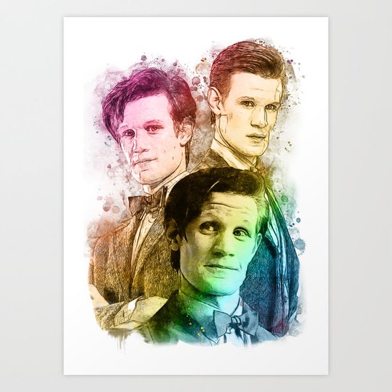 Matt Smith Doctor Who Inspired Mixed Media Watercolor Portrait Art