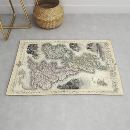 The British Isles - Tallis - 1851 Vintage pictorial map Area & Throw Rug