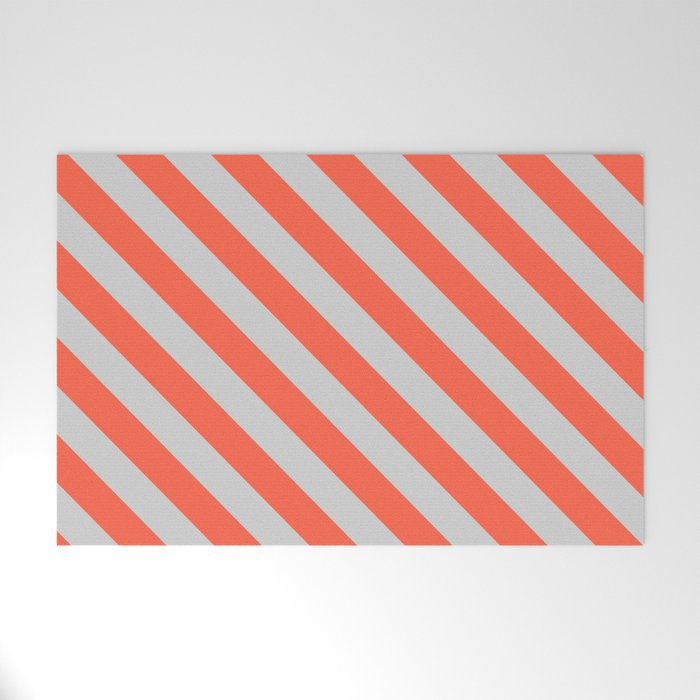 Light Grey and Red Colored Striped/Lined Pattern Welcome Mat