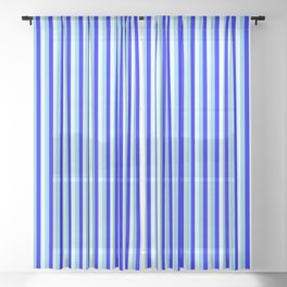 [ Thumbnail: Light Cyan, Blue & Sky Blue Colored Striped/Lined Pattern Sheer Curtain ]