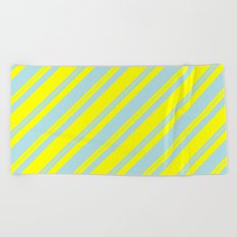 [ Thumbnail: Powder Blue and Yellow Colored Lined Pattern Beach Towel ]