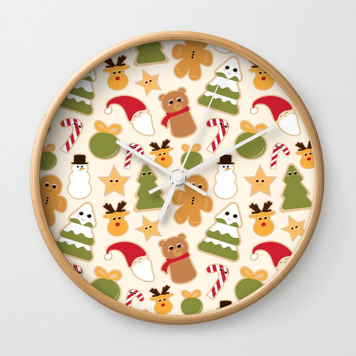 Christmas Cookies Seamless Pattern on Light Yellow Background  Wall Clock