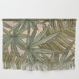 Vintage tropical pattern with fern and long leaves on beige background Wall Hanging