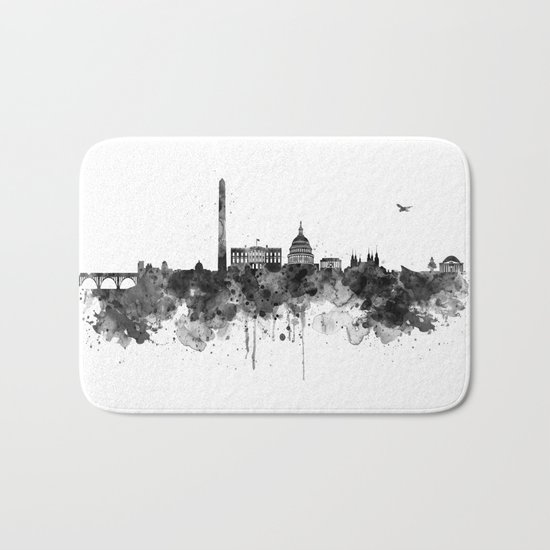 Washington DC Skyline Black and White Bath Mat