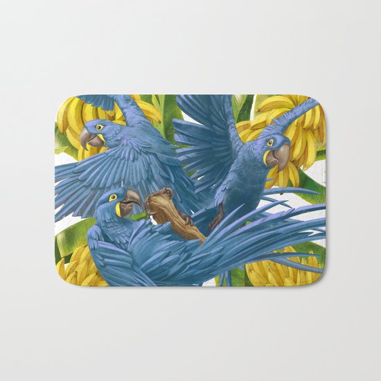 Hyacinth macaws and bananas Stravaganza. Bath Mat