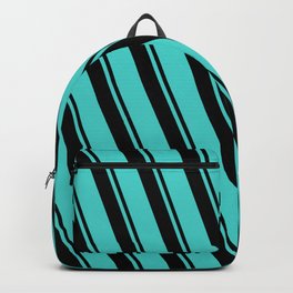 [ Thumbnail: Black & Turquoise Colored Lines/Stripes Pattern Backpack ]