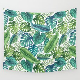 Green & Teal Tropical Leaves Wall Tapestry