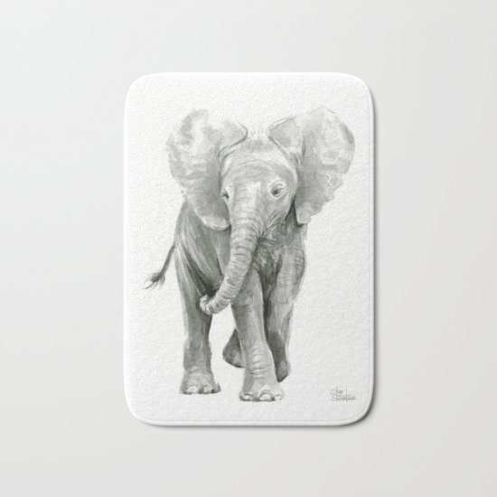 Baby Elephant Watercolor Bath Mat