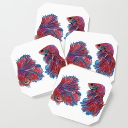 Ocean Theme- Red Blue Betta fish Watercolor Painting Coaster
