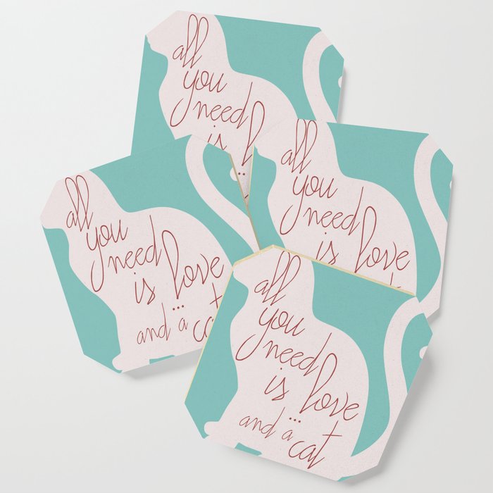 Shabby Chic Illustration All You Need Is Love And A Cat Typography Interior Design Cats Love Coaster By Stefanoreves