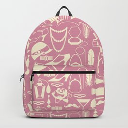 White Fashion 1920s Vintage Pattern on Blush Pink Backpack