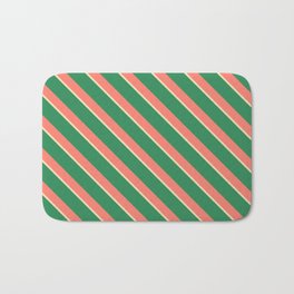 [ Thumbnail: Tan, Sea Green & Salmon Colored Striped/Lined Pattern Bath Mat ]