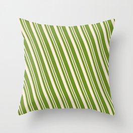 [ Thumbnail: Beige & Green Colored Lines Pattern Throw Pillow ]