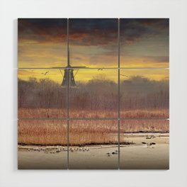De Zwaan Dutch Windmill Landscape in an Early Morning Sunrise on Windmill Island in Holland Michigan Wood Wall Art
