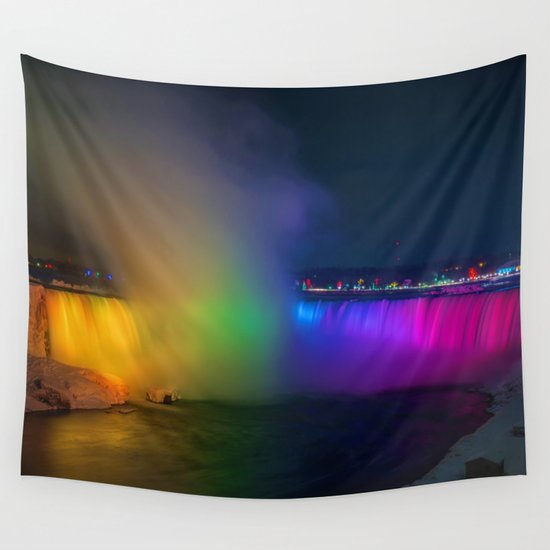 Rainbow Niagara Falls Waterfall Color Wall Tapestry By