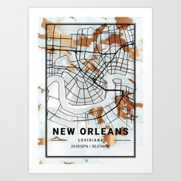 New Orleans - Louisiana Bluebottle Marble Map Art Print