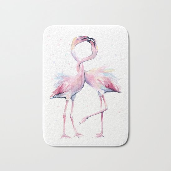 Two Flamingos Watercolor Flamingo Love Bath Mat