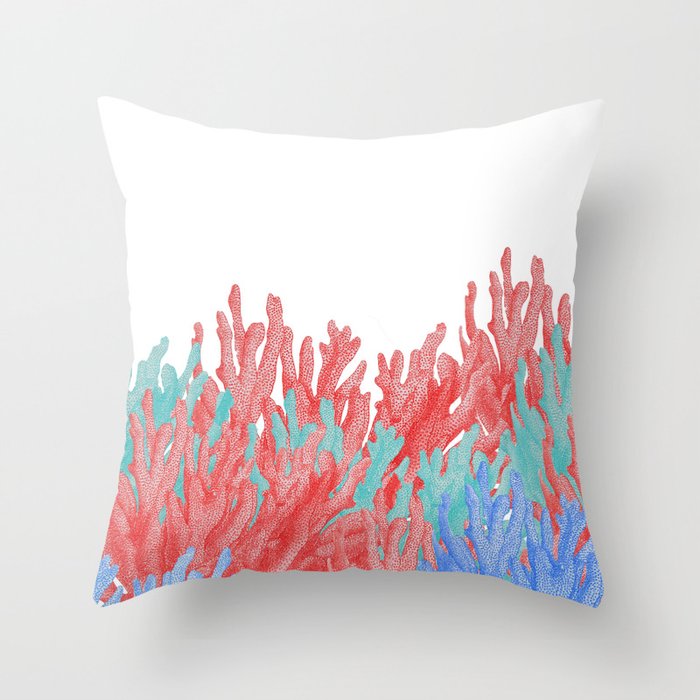 Modern nautical coral blue teal floral reef Throw Pillow