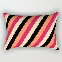 [ Thumbnail: Crimson, Tan, Black, and Coral Colored Lines/Stripes Pattern Rectangular Pillow ]