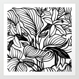 White And Black Floral Minimalist Line Drawing Art Print