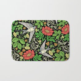 Dandelions and Swifts Bath Mat | Red, Gardens, Pattern, Acanthus, Animal, Weeds, Green, Graphicdesign, Swifts, Birds 
