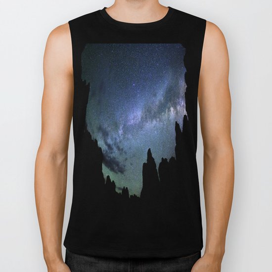 Milky Way Mountains Silhouette Biker Tank