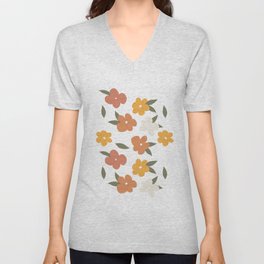 Cute Naive Modern Flowers Pattern V Neck T Shirt
