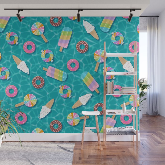 Sweet Treats Pool Floats Pattern – Turquoise Wall Mural