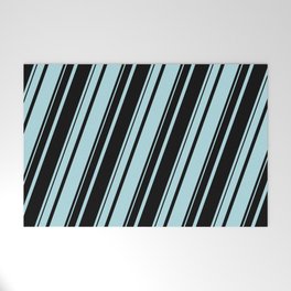 [ Thumbnail: Powder Blue and Black Colored Striped Pattern Welcome Mat ]