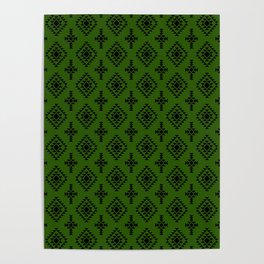 Green and Black Native American Tribal Pattern Poster