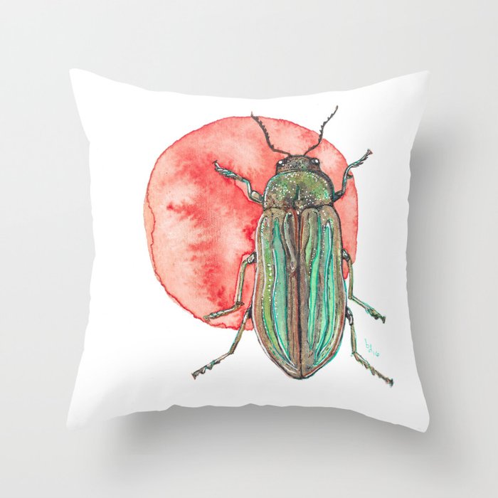 Iridescent Beetle Throw Pillow