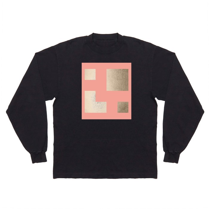Simply Geometric White Gold Sands on Salmon Pink Long Sleeve T Shirt