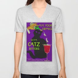 Mix Your Drinks with Catz (Cats) Bitters Aperitif Liquor Vintage Advertising Poster in purple V Neck T Shirt