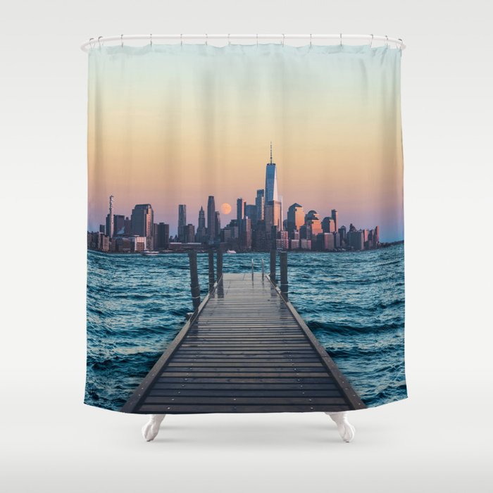 New York City Sunset and Moon Shower Curtain