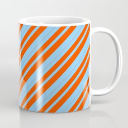 [ Thumbnail: Light Sky Blue and Red Colored Stripes/Lines Pattern Coffee Mug ]