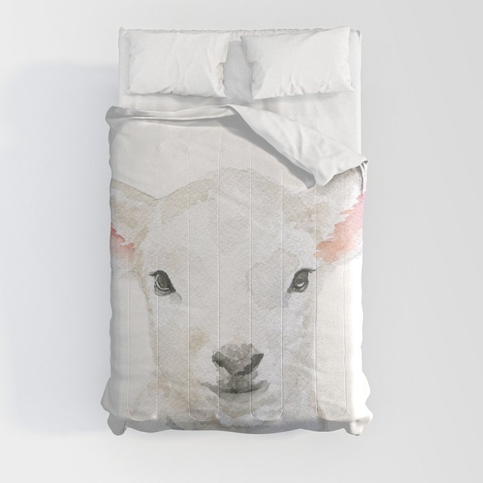 Lamb Face Watercolor Comforter