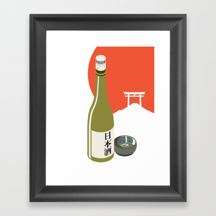 Japanese Sake Koi Fish cup against Mt Fuji Framed Art Print