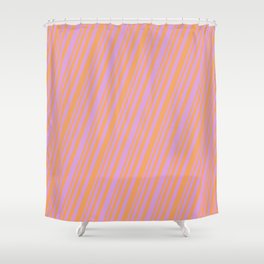 [ Thumbnail: Plum & Brown Colored Stripes/Lines Pattern Shower Curtain ]