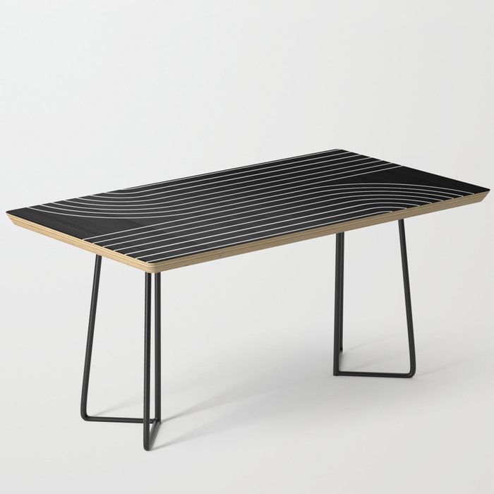 Minimal Line Curvature II Black and White Mid Century Modern Arch Abstract Coffee Table