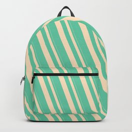[ Thumbnail: Bisque & Aquamarine Colored Stripes/Lines Pattern Backpack ]