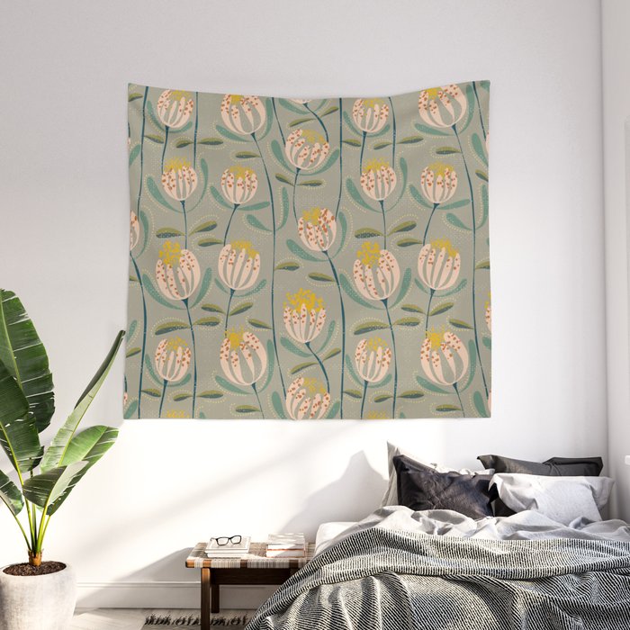Floating scandi flowers earthy tones Wall Tapestry by DESIGN d annick Society6