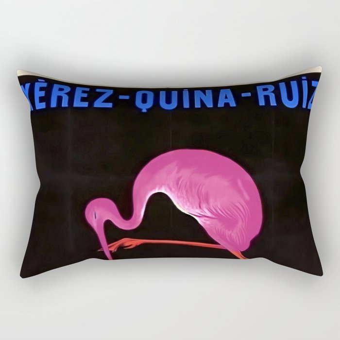 Rare Aperitif pink flamingo Xérez-Quina-Ruiz 1905 liquor alcoholic beverage vintage poster in navy blue lettering poster / posters Rectangular Pillow