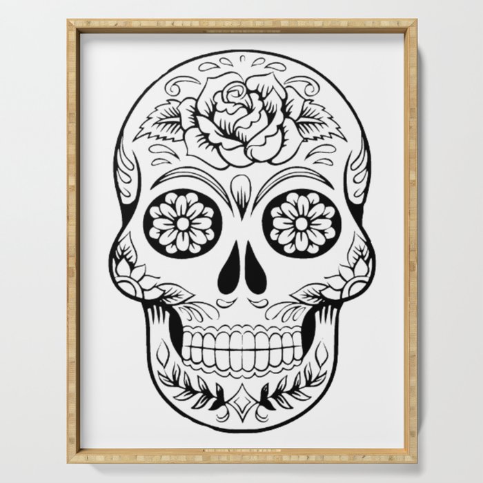 Sugar Skull Black And White Tattoo Old School Serving Tray