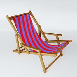 [ Thumbnail: Red and Medium Slate Blue Colored Lines/Stripes Pattern Sling Chair ]
