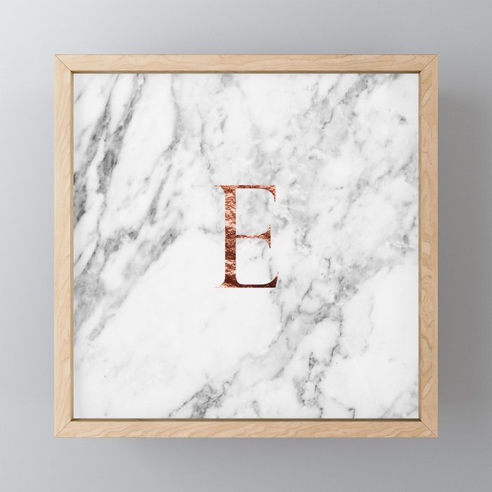 Monogram rose gold marble E Framed Mini Art Print