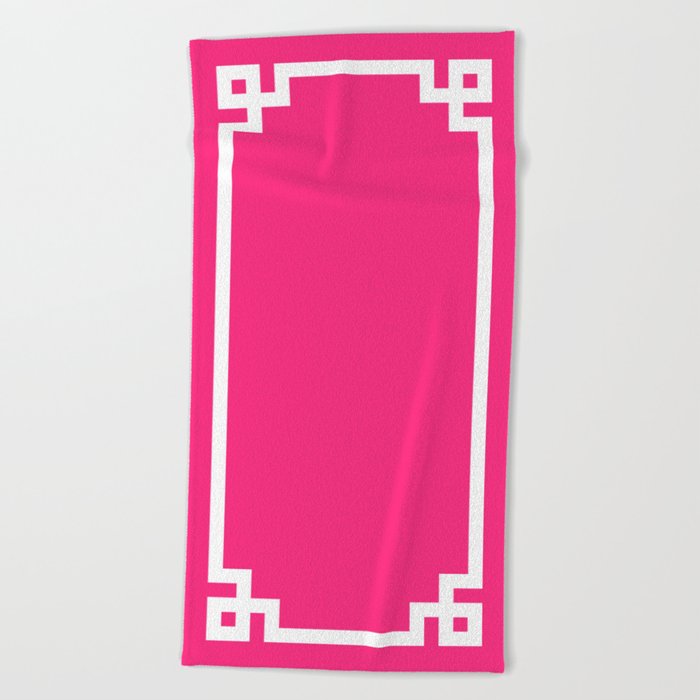 Light Hot Pink and White Greek Key Beach Towel