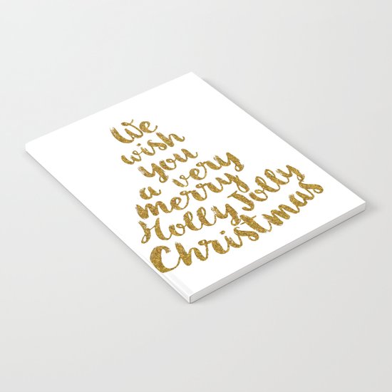 Holly Jolly Christmas - Gold glitter Typography Notebook